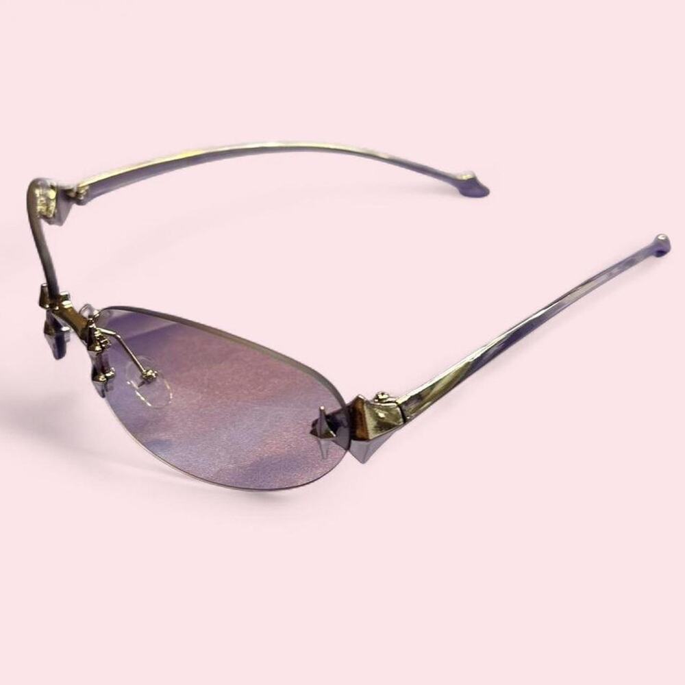 Dark rimless shades futuristic cyber sunglasses, edgy minimalist eyewear,